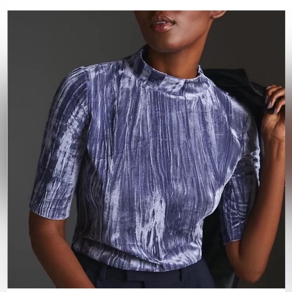 Anthropologie Pilcro Velvet Velveteen Mock Neck Top Blouse in Slate Size S - Picture 1 of 6